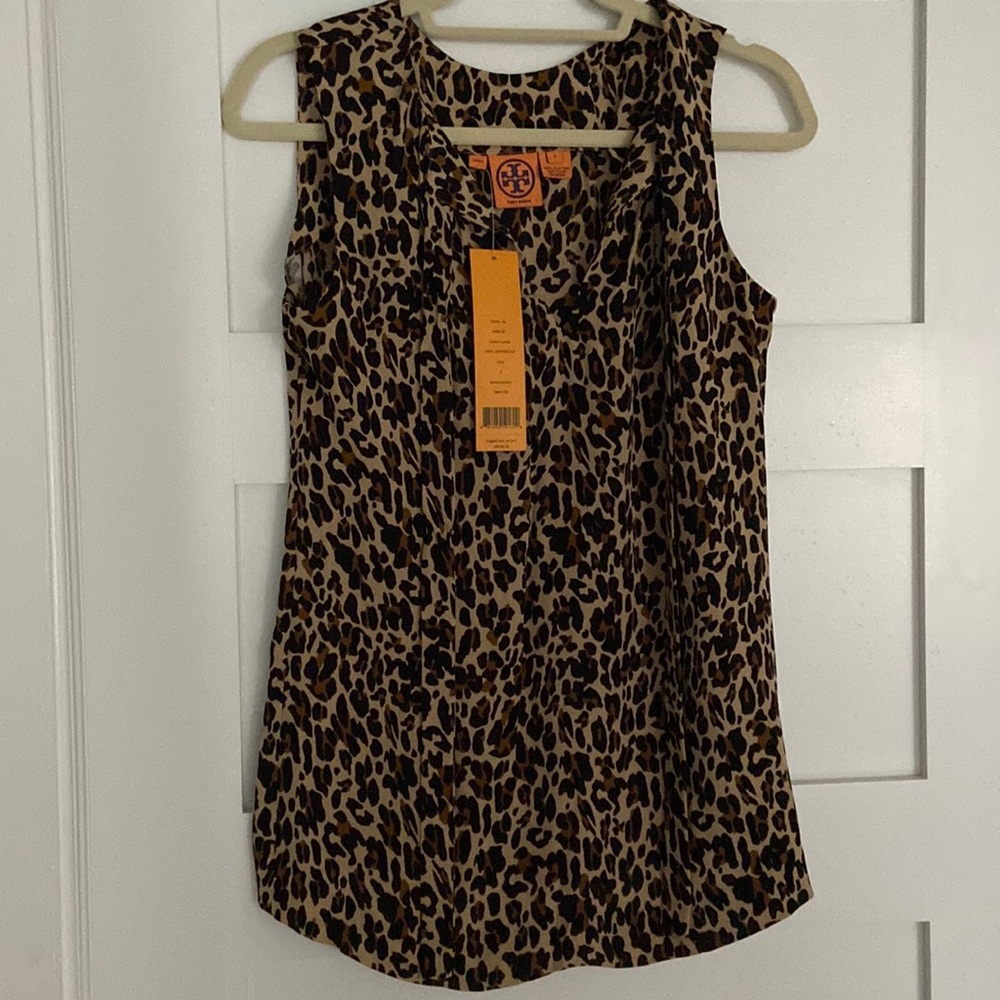 Tie front leopard tank style blouse